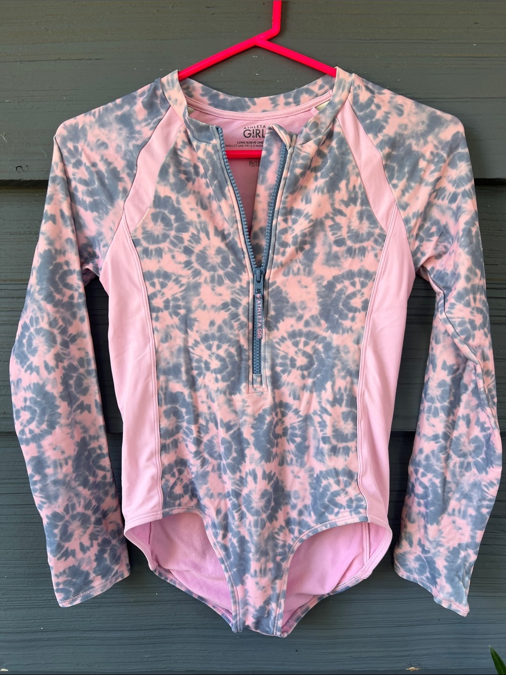 Athleta Girls Pink & Gray Tie-Dye Rash Guard Swimsuit